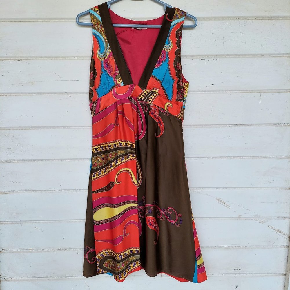 Corey Lynn Calter Anthropologie Deep V Neck Paisley Dress Size 8